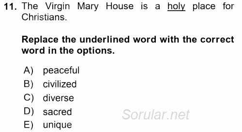 Turizm Için Ingilizce 2 2015 - 2016 Tek Ders Sınavı 11.Soru