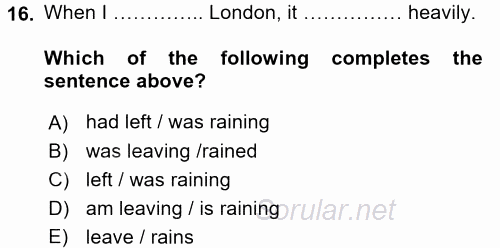 Turizm Için Ingilizce 2 2015 - 2016 Tek Ders Sınavı 16.Soru