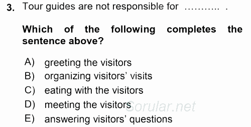 Turizm Için Ingilizce 2 2015 - 2016 Tek Ders Sınavı 3.Soru