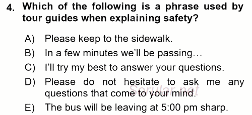 Turizm Için Ingilizce 2 2015 - 2016 Tek Ders Sınavı 4.Soru