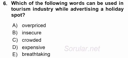 Turizm Için Ingilizce 2 2015 - 2016 Tek Ders Sınavı 6.Soru