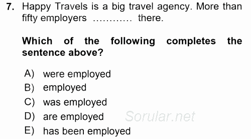 Turizm Için Ingilizce 2 2015 - 2016 Tek Ders Sınavı 7.Soru