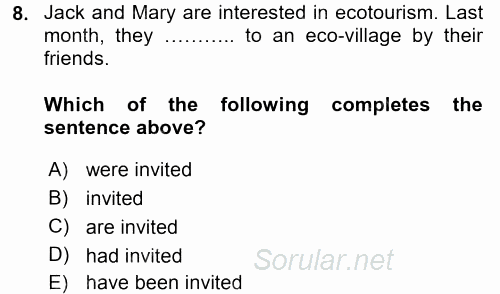 Turizm Için Ingilizce 2 2015 - 2016 Tek Ders Sınavı 8.Soru