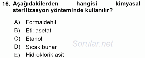 Veteriner Laboratuvar Teknikleri ve Prensipleri 2015 - 2016 Dönem Sonu Sınavı 16.Soru