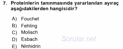 Veteriner Laboratuvar Teknikleri ve Prensipleri 2015 - 2016 Dönem Sonu Sınavı 7.Soru