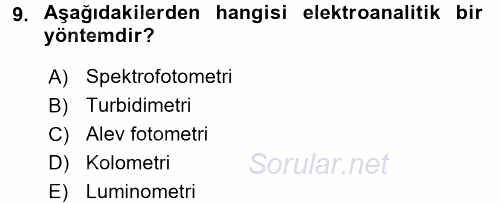 Veteriner Laboratuvar Teknikleri ve Prensipleri 2015 - 2016 Dönem Sonu Sınavı 9.Soru