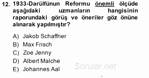 Türk Eğitim Tarihi 2014 - 2015 Tek Ders Sınavı 12.Soru