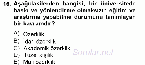Türk Eğitim Tarihi 2014 - 2015 Tek Ders Sınavı 16.Soru