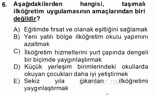 Türk Eğitim Tarihi 2014 - 2015 Tek Ders Sınavı 6.Soru