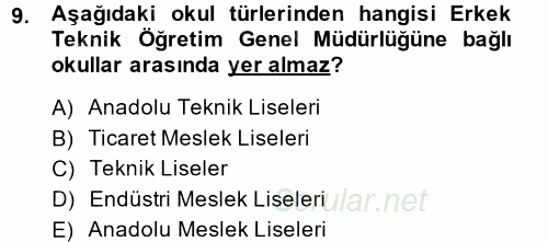 Türk Eğitim Tarihi 2014 - 2015 Tek Ders Sınavı 9.Soru