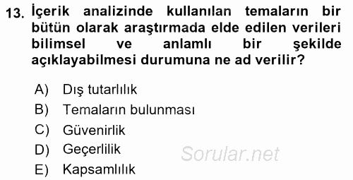 İletişim Araştırmaları 2016 - 2017 Dönem Sonu Sınavı 13.Soru