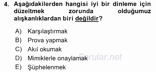 Etkili İletişim Teknikleri 2015 - 2016 Ara Sınavı 4.Soru
