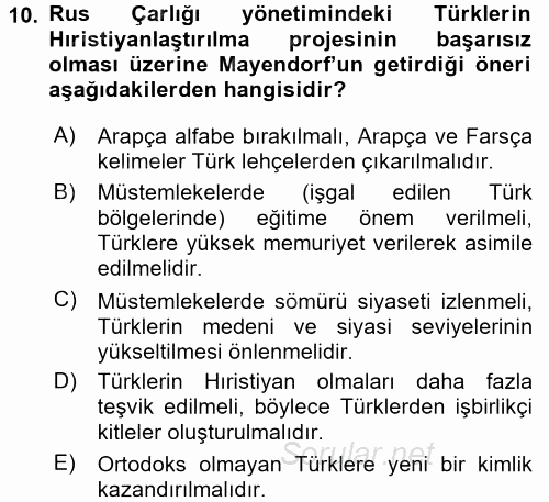 Orta Asya ve Kafkaslarda Siyaset 2016 - 2017 Ara Sınavı 10.Soru