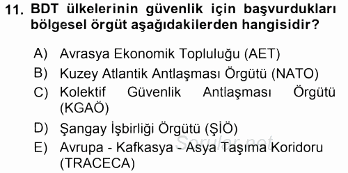 Orta Asya ve Kafkaslarda Siyaset 2016 - 2017 Ara Sınavı 11.Soru