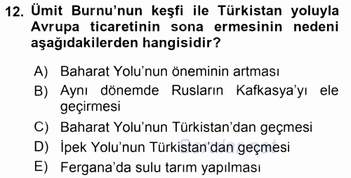 Orta Asya ve Kafkaslarda Siyaset 2016 - 2017 Ara Sınavı 12.Soru