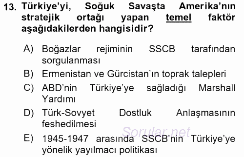 Orta Asya ve Kafkaslarda Siyaset 2016 - 2017 Ara Sınavı 13.Soru