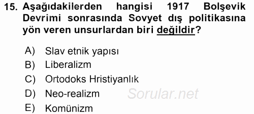 Orta Asya ve Kafkaslarda Siyaset 2016 - 2017 Ara Sınavı 15.Soru