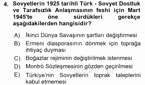 Orta Asya ve Kafkaslarda Siyaset 2016 - 2017 Ara Sınavı 4.Soru