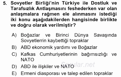 Orta Asya ve Kafkaslarda Siyaset 2016 - 2017 Ara Sınavı 5.Soru