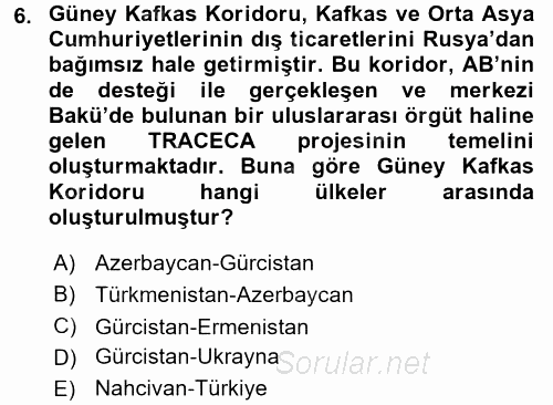 Orta Asya ve Kafkaslarda Siyaset 2016 - 2017 Ara Sınavı 6.Soru
