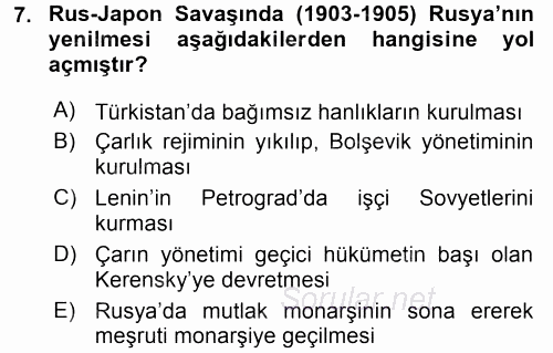 Orta Asya ve Kafkaslarda Siyaset 2016 - 2017 Ara Sınavı 7.Soru