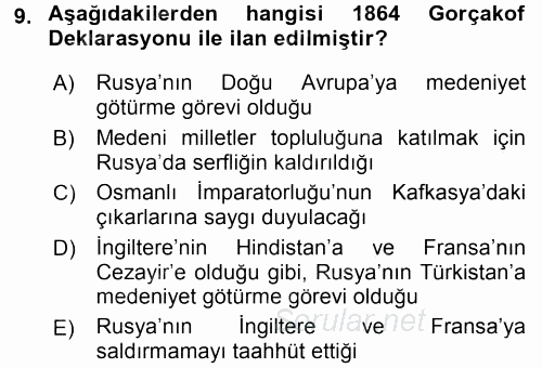Orta Asya ve Kafkaslarda Siyaset 2016 - 2017 Ara Sınavı 9.Soru