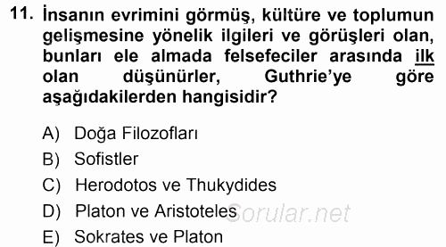 Tarih Felsefesi 1 2014 - 2015 Ara Sınavı 11.Soru