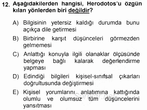 Tarih Felsefesi 1 2014 - 2015 Ara Sınavı 12.Soru