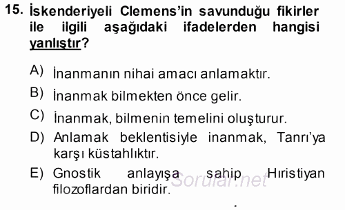 Tarih Felsefesi 1 2014 - 2015 Ara Sınavı 15.Soru
