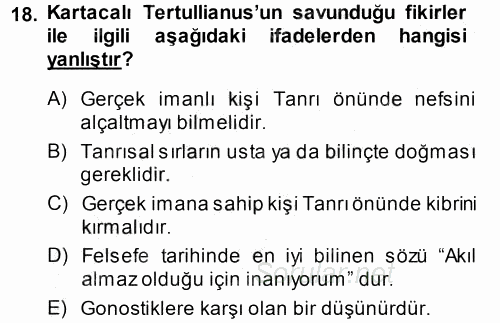 Tarih Felsefesi 1 2014 - 2015 Ara Sınavı 18.Soru