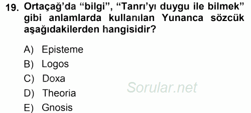 Tarih Felsefesi 1 2014 - 2015 Ara Sınavı 19.Soru