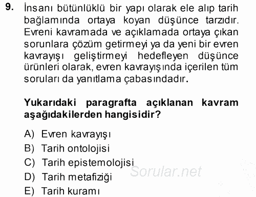 Tarih Felsefesi 1 2014 - 2015 Ara Sınavı 9.Soru