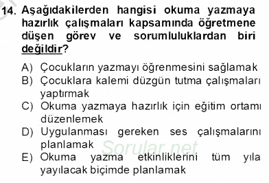 İlköğretime Hazırlık Ve İlköğretim Programları 2013 - 2014 Dönem Sonu Sınavı 14.Soru