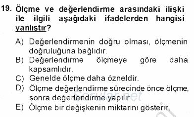 İlköğretime Hazırlık Ve İlköğretim Programları 2013 - 2014 Dönem Sonu Sınavı 19.Soru