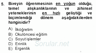 İlköğretime Hazırlık Ve İlköğretim Programları 2013 - 2014 Dönem Sonu Sınavı 5.Soru
