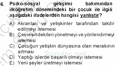 İlköğretime Hazırlık Ve İlköğretim Programları 2013 - 2014 Dönem Sonu Sınavı 6.Soru