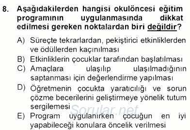 İlköğretime Hazırlık Ve İlköğretim Programları 2013 - 2014 Dönem Sonu Sınavı 8.Soru