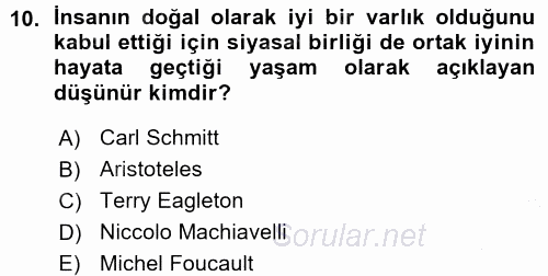 Siyaset Sosyolojisi 2015 - 2016 Ara Sınavı 10.Soru