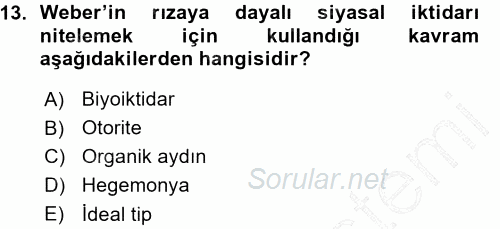 Siyaset Sosyolojisi 2015 - 2016 Ara Sınavı 13.Soru