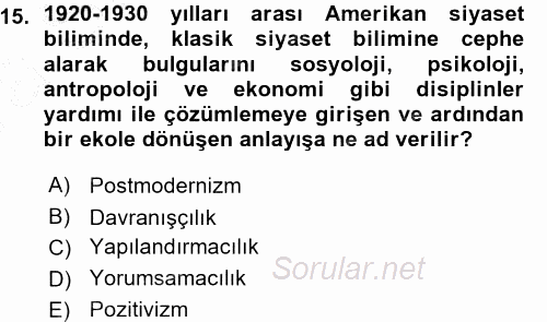 Siyaset Sosyolojisi 2015 - 2016 Ara Sınavı 15.Soru