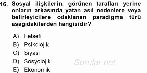 Siyaset Sosyolojisi 2015 - 2016 Ara Sınavı 16.Soru