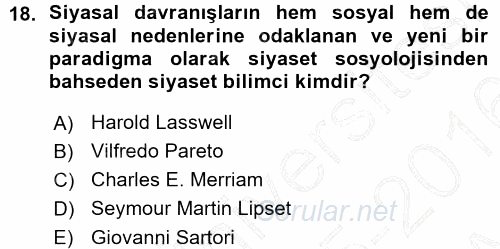 Siyaset Sosyolojisi 2015 - 2016 Ara Sınavı 18.Soru