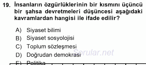 Siyaset Sosyolojisi 2015 - 2016 Ara Sınavı 19.Soru