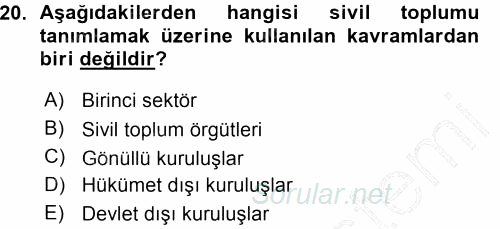 Siyaset Sosyolojisi 2015 - 2016 Ara Sınavı 20.Soru