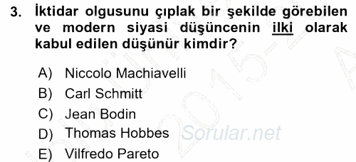 Siyaset Sosyolojisi 2015 - 2016 Ara Sınavı 3.Soru
