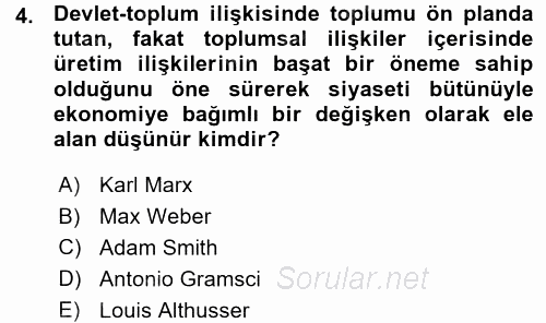 Siyaset Sosyolojisi 2015 - 2016 Ara Sınavı 4.Soru