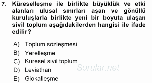 Siyaset Sosyolojisi 2015 - 2016 Ara Sınavı 7.Soru