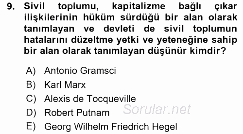 Siyaset Sosyolojisi 2015 - 2016 Ara Sınavı 9.Soru
