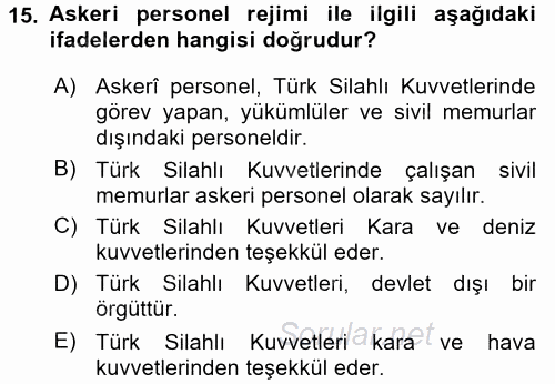 Kamu Personel Hukuku 2015 - 2016 Dönem Sonu Sınavı 15.Soru