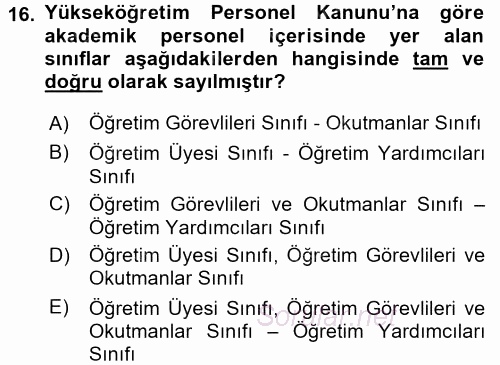 Kamu Personel Hukuku 2015 - 2016 Dönem Sonu Sınavı 16.Soru